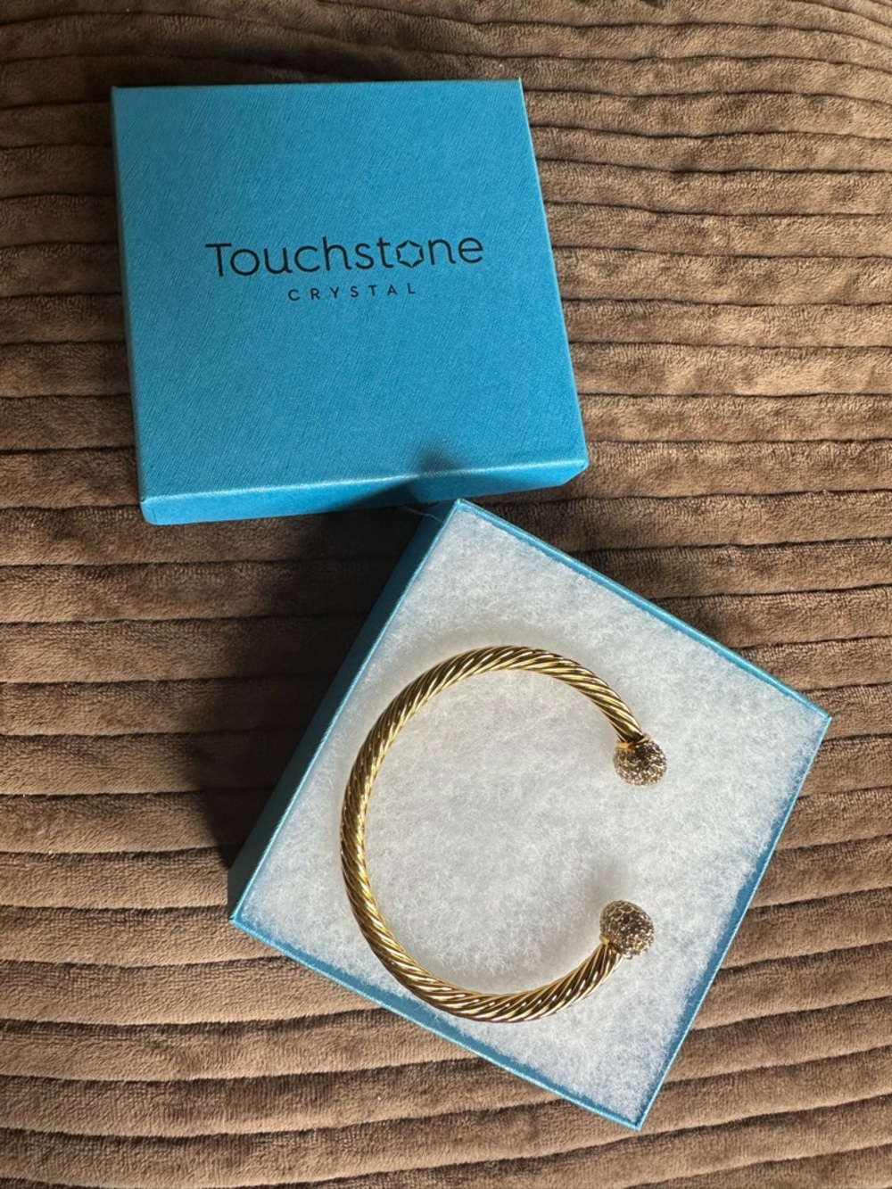 Touchstone RIVIERA Crystal Golden Twisted Cable Cuff Bracelet